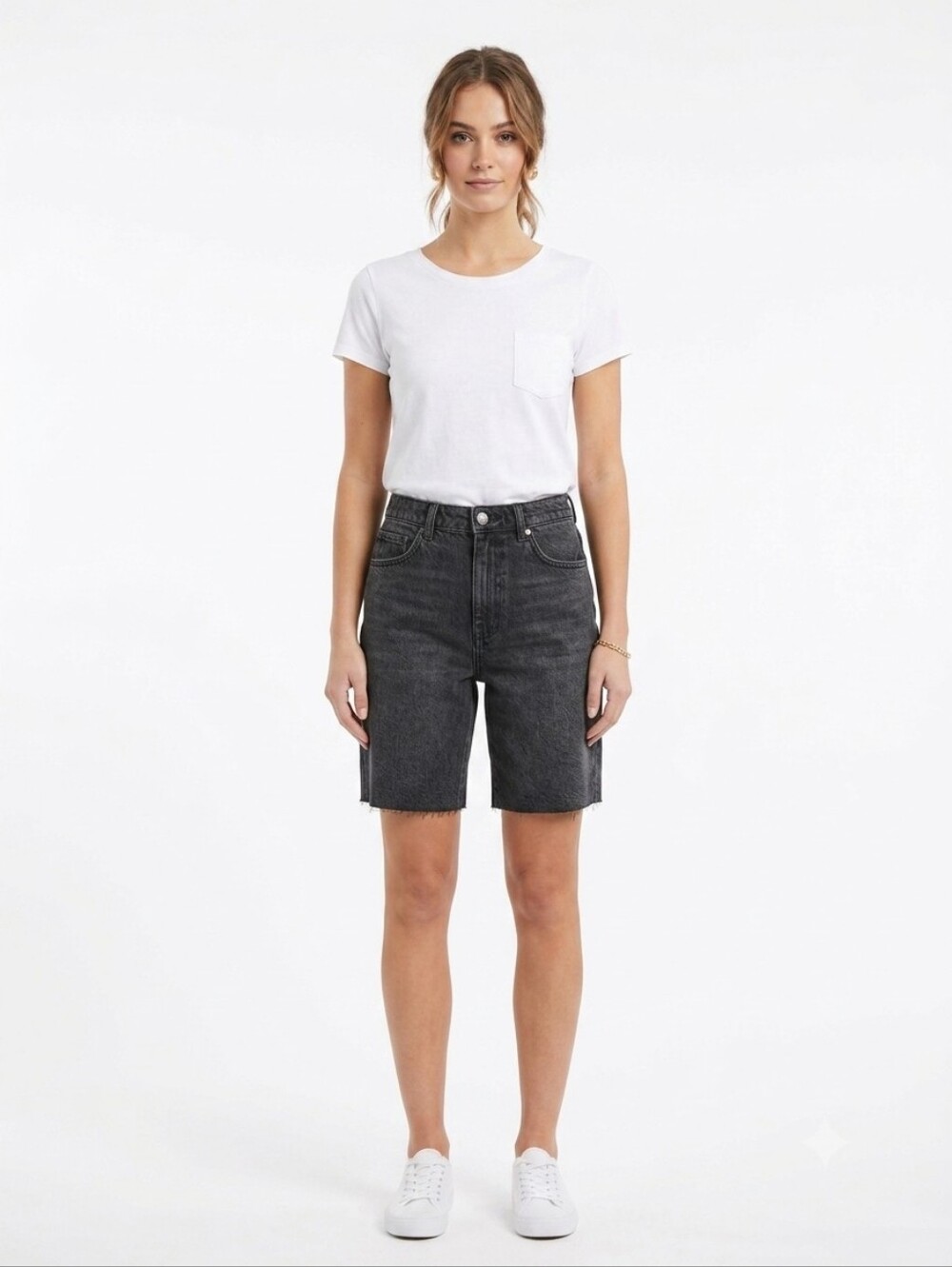 Dynamite Black Jorts High-Rise Denim Cut off Bermuda Shorts